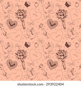 Hand drawn seamless pattern with love symbols
