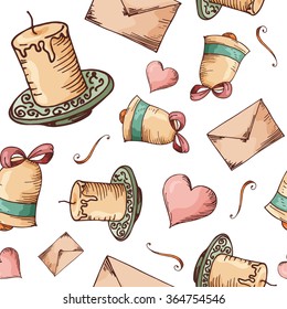 Hand drawn seamless pattern with love elements. Vector sketch illustration for valentine, wedding, save the date