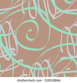 Hand drawn seamless pattern made of calligraphic swirls