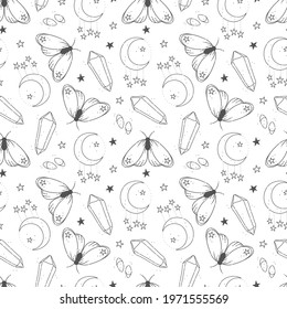 hand drawn seamless pattern with magical and esoteric elements