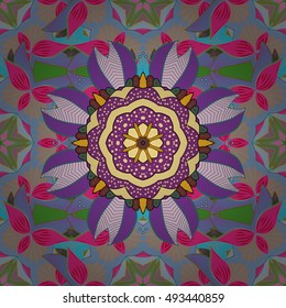 Hand drawn seamless pattern with mandalas. Vector.