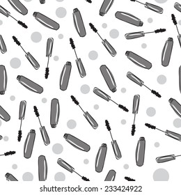 Hand drawn seamless pattern with mascara - Fashion illustration - Vector background