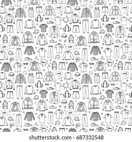 Hand drawn seamless pattern. Men's Clothing and accessories