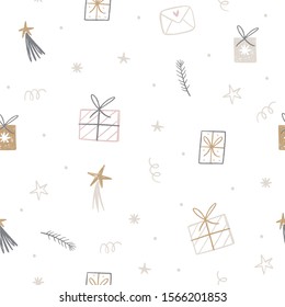 Hand Drawn seamless pattern Merry Christmas. Vector Happy New Year print 2020. Happy Holidais