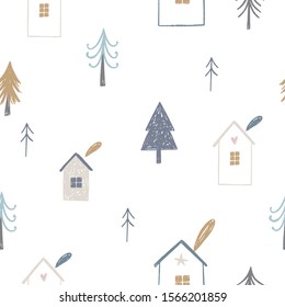 Hand Drawn seamless pattern Merry Christmas. Vector Happy New Year print 2020. Happy Holidais