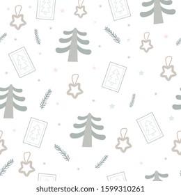 Hand Drawn seamless pattern Merry Christmas. Vector Happy New Year print 2020. Happy Holidays