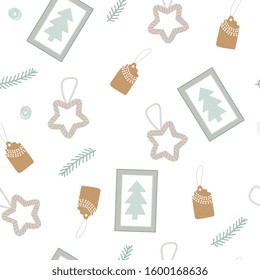 Hand Drawn seamless pattern Merry Christmas. Vector Happy New Year print 2020. Happy Holidays