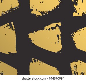 Hand drawn seamless pattern with metallic paint triangles. Gold Abstract brush background. Grunge vector illustration