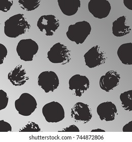 Hand drawn seamless pattern with metallic paint circles. Silver Abstract brush background. Grunge vector illustration