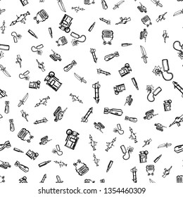 Hand Drawn seamless pattern military doodles. Sketch style icons. Decoration element. Isolated on white background. Flat design. Vector illustration.