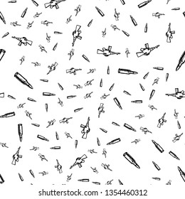 Hand Drawn seamless pattern military doodles. Sketch style icons. Decoration element. Isolated on white background. Flat design. Vector illustration.