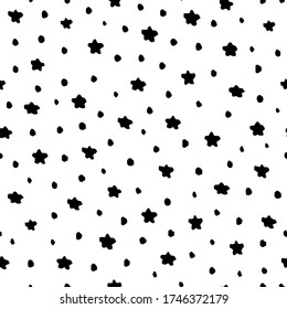 Handgezeichnetes nahtloses Muster. Monochrome Vektorhintergrund mit Sternen. Design für T-Shirt, Textilien und Drucke.