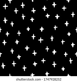 Hand drawn seamless pattern. Monochrome vector background with stars. Design for T-shirt, textile and prints.