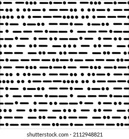 Hand Drawn Seamless Pattern With Morse Code Elements, Black And White Texture. Doodle Style Vector.