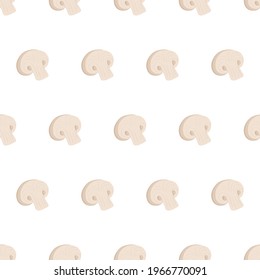 Hand drawn seamless pattern with mushroom slice for wallpaper design. Vector isolated illustration.