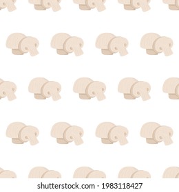 Hand drawn seamless pattern with mushroom whole and sliced for wallpaper design. Vector isolated illustration.