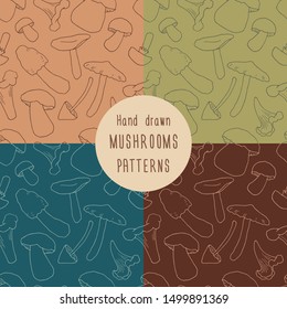 Hand drawn seamless pattern with mushrooms