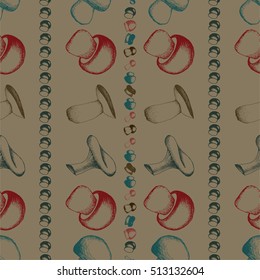 Hand drawn seamless pattern with mushrooms.