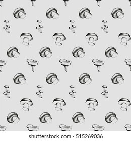 Hand drawn seamless pattern with mushrooms.