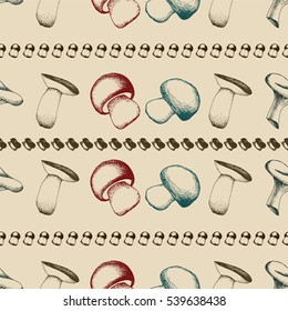 Hand drawn seamless pattern with mushrooms.