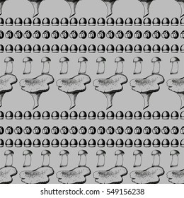 Hand drawn seamless pattern with mushrooms.