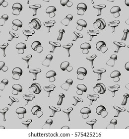 Hand drawn seamless pattern with mushrooms.