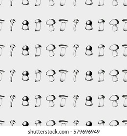 Hand drawn seamless pattern with mushrooms.