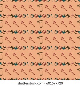 Hand drawn seamless pattern with mushrooms.
