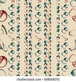 Hand drawn seamless pattern with mushrooms.