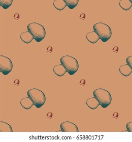 Hand drawn seamless pattern with mushrooms. Vector doodle illustration.