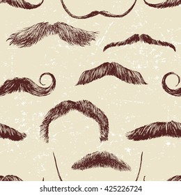 Hand drawn seamless pattern with mustaches