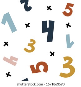 Hand drawn seamless pattern with numbers. Scandinavian style kids vector illustration. Background for fabric, textile, wrapping paper, wallpaper, apparel