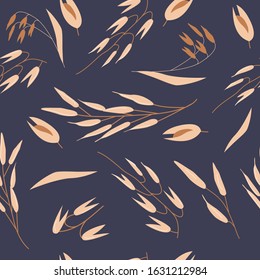 Hand Drawn Seamless Pattern Of Oat Grains And Flakes.  Healthy, Organic Daily Nutrition With Oats. Cute Cartoon Vector For Print, Card, Poster