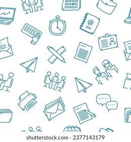Hand drawn seamless pattern with office elements. Seamless doodle pattern.