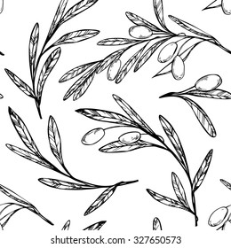 Hand drawn seamless pattern - Olive trees. Vintage background. Vector