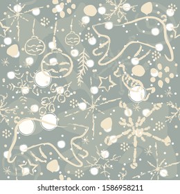 Hand Drawn Seamless Pattern on grey. Vector Illustration