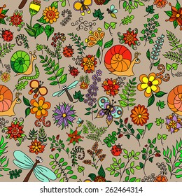 Hand drawn seamless pattern on nature theme 