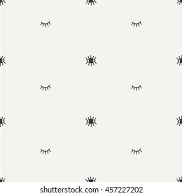Hand drawn seamless pattern with open and close eyes. Wrapping paper. Vector background. Casual texture. Illustration. Bohemian style. Tribal print. Ethnic doodle art elements. Eye pattern.