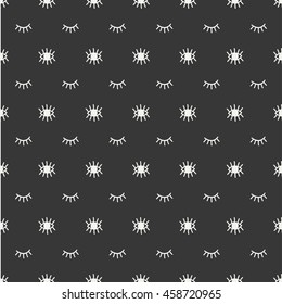 Hand drawn seamless pattern with open and close eyes. Wrapping paper. Vector background. Casual texture. Illustration. Bohemian style. Tribal print. Ethnic doodle art elements. Eye pattern.