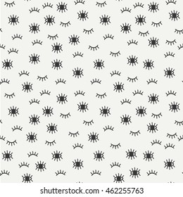 Hand drawn seamless pattern with open and close eyes. Wrapping paper. Vector background. Casual texture. Illustration. Bohemian style. Tribal print. Ethnic doodle art elements. Eye pattern.