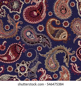 Hand drawn seamless pattern. Paisley texture background. Indian motive