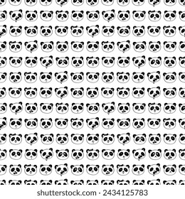 Hand Drawn Seamless Pattern Panda Face