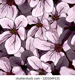 Hand drawn Seamless pattern peach flower. Festive floral for your season design.