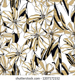 Hand drawn Seamless pattern peach flower. Festive floral for your season design.