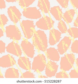 Hand drawn seamless pattern in peach and yellow on cream background.