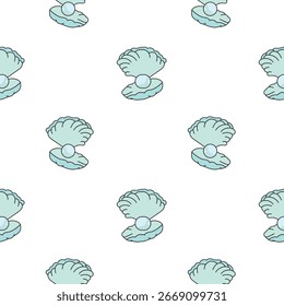 desenho à mão padrão sem emenda de cascas de pérolas versão colorida no fundo branco