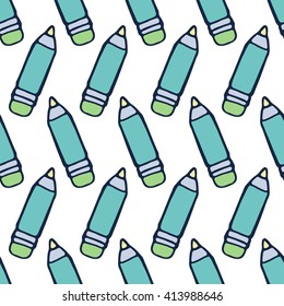 Hand drawn seamless pattern with pencils. Vector illustration. White background.