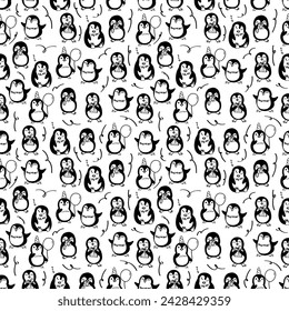 Hand Drawn Seamless Pattern Penguin
