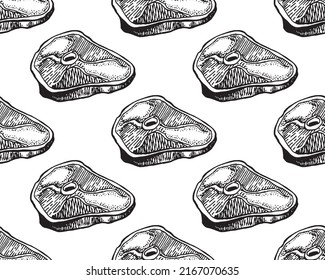 Hand drawn seamless pattern of piece of meat
