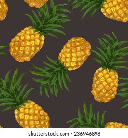 Hand drawn seamless pattern with pineapple in vector